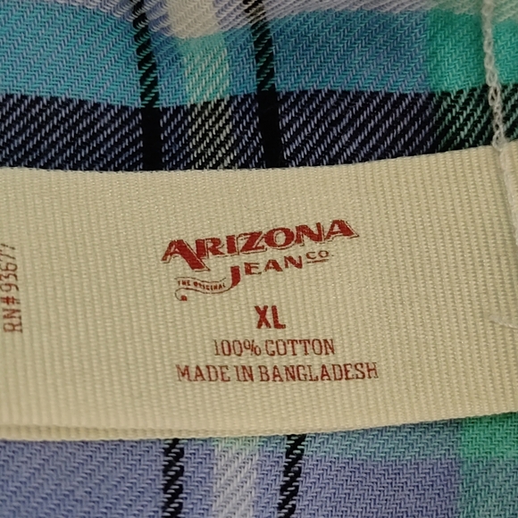 Arizona Jean Co Women's Green White Plaid Button Down Cotton Shirt Size XL - Picture 6 of 6